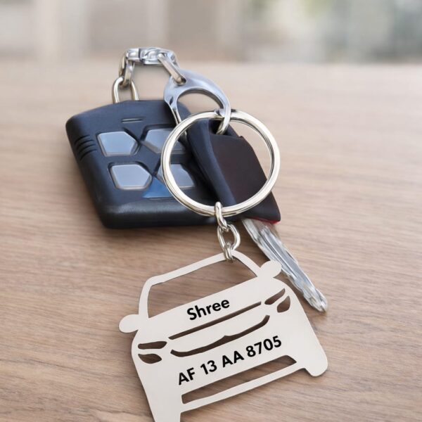 Customized Car Shape Metal Keychain with Name & Number Plate | Personalized Vehicle Key Ring | Unique Gift for Car Lovers